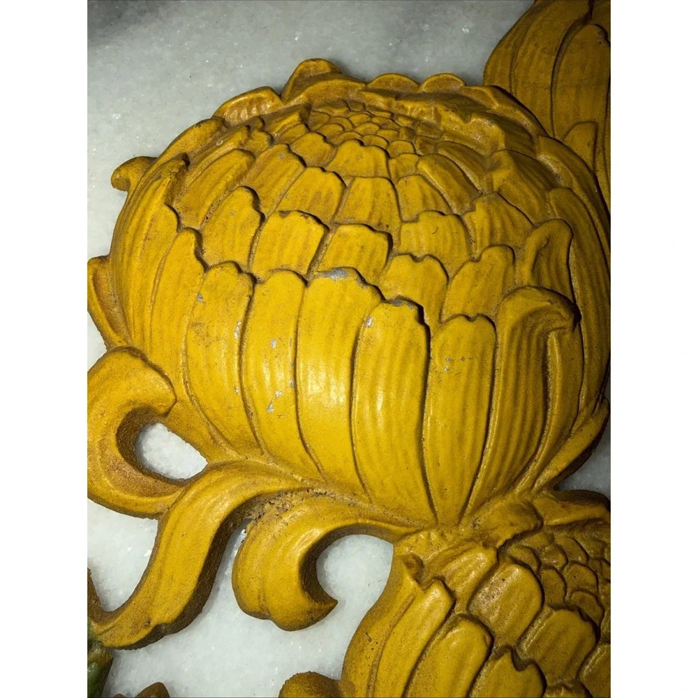 Vintage Chrysanthemum Wall Art Metal Syroco Dart‎ Burwood Large Yellow Flower